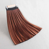 Women Elastic High Waist Elegant Pleated Thick Knit A-Line Skirts Outwear