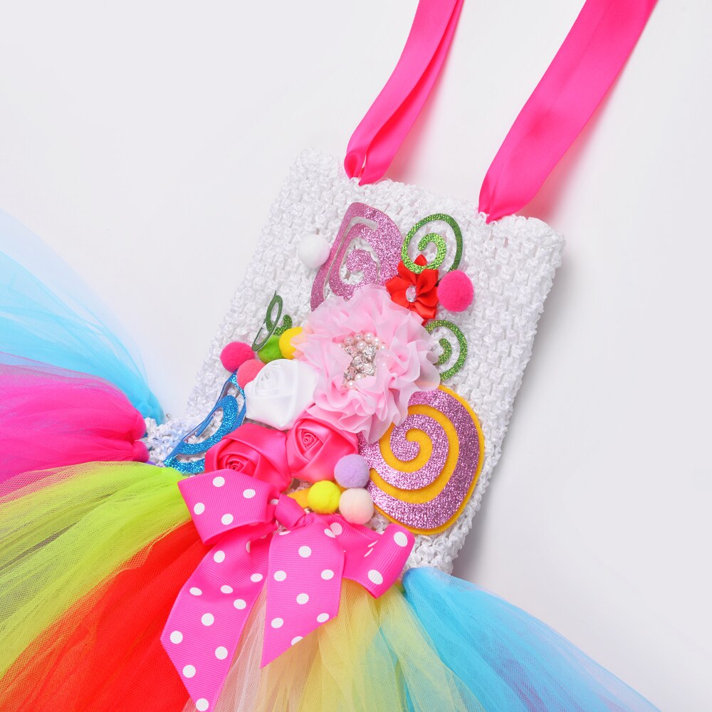 Rainbow Princess Girls Candy Dress for Birthday Halloween Costume for Kids Girl Sweet Lollipop Flower Girl Dresses with Headband