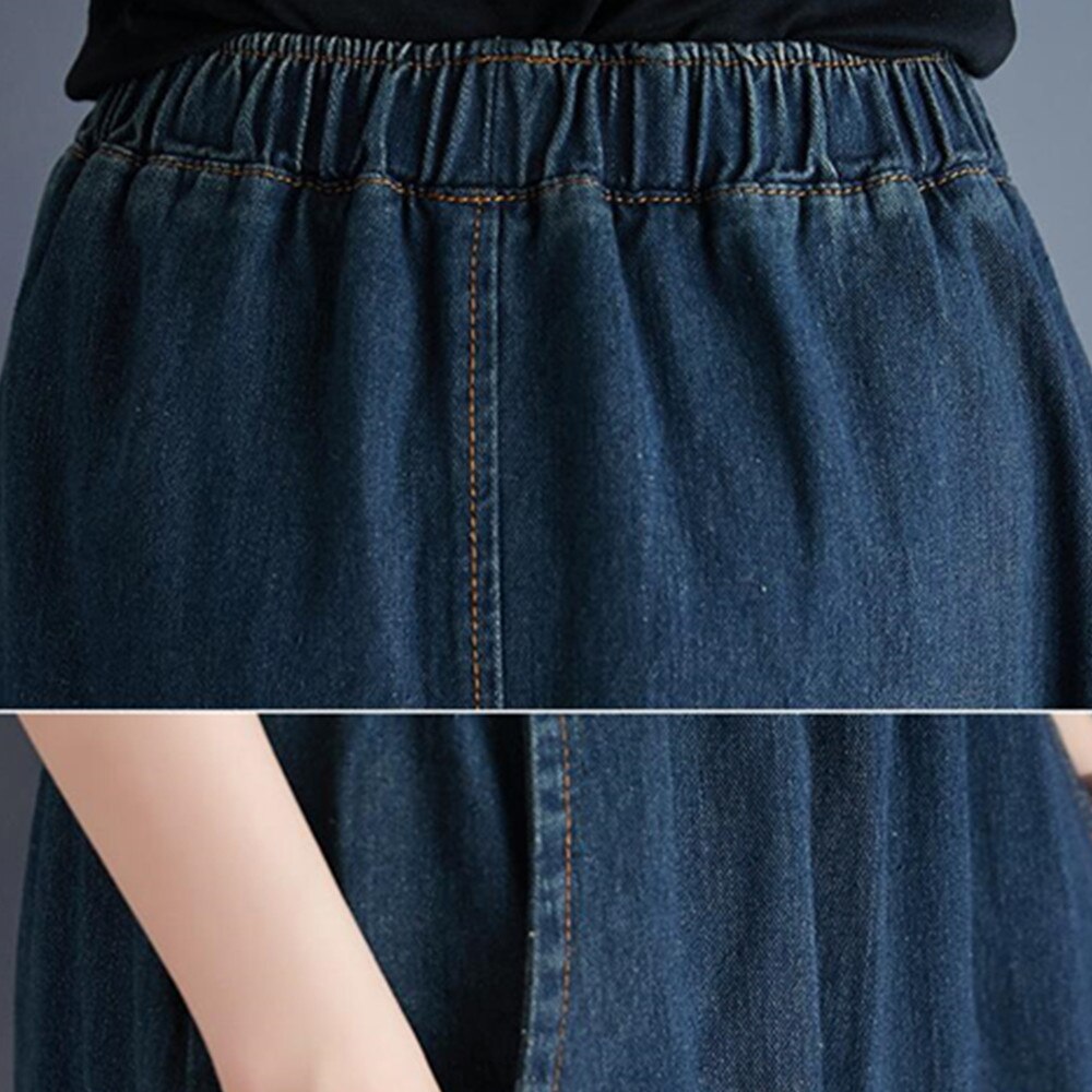 Summer Korean Floor Length Denim Long Women Streetwear Pocket Loose Vintage High Waisted Jeans Skirt