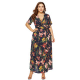 Plus Size Women 5XL 6XL Summer Party Boho V Neck Short Sleeve Print Beach Wear Long Maxi Bohemian Dress