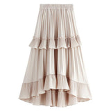 Autumn Summer Long Vintage Women Ruffles Spring Solid Casual Loose Elastic Waist Skirts