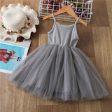 Girls Summer Solid Tulle Vest Dress Toddler Kids First Anniversary Prom Gown Children Sling Frock Baby New Year Party Clothes