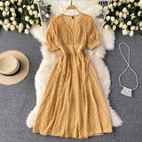 Elegant Vintage Floral Print Chiffon Midi Dress V Neck Short Sleeve Button Casual Summer Dress