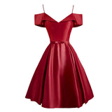 Spaghetti Strap Vintage Dress Light Blue Bow Front Solid Women Short Sleeve Elegant Ladies Formal Party Sling Vestidos