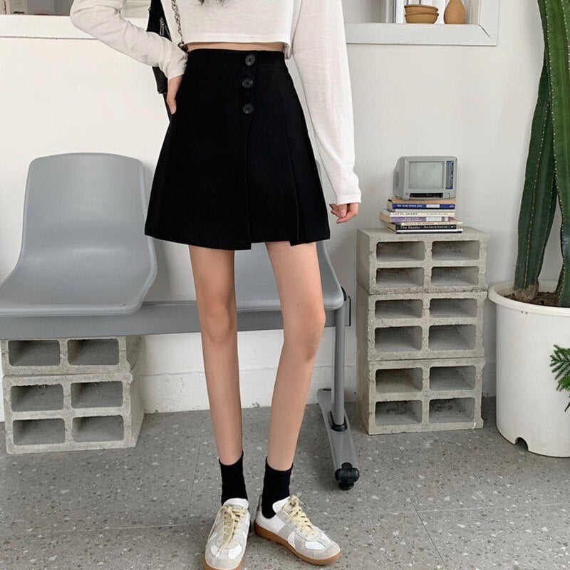 Women High Waist Mini Skirts Korean Style Solid Color All-match A