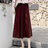 Women Casual High Waist Jacquard A-Line Elegant Midi Warm Knit Skirt Streetwear