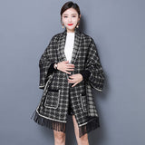 Autumn Woman Cloak Shawl Lantern Sleeve Pocket Tassel Coat Elegant Loose Casual Knit Cardigans