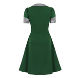 Square Neck Single-Breasted Bow Vintage Green A-Line Midi Short Sleeve Pinup Dress