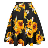 2023 Cotton Retro Vintage Women Swing Skirt Sunflower Printed Plus Size A-Line Knee-Length High Waist Big Swing 60s 50s Skirts