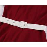 1950s Elegant Burgundy White Short Sleeve Robe Pin Up Swing Tunic Midi Casual Retro Vintage Dresses