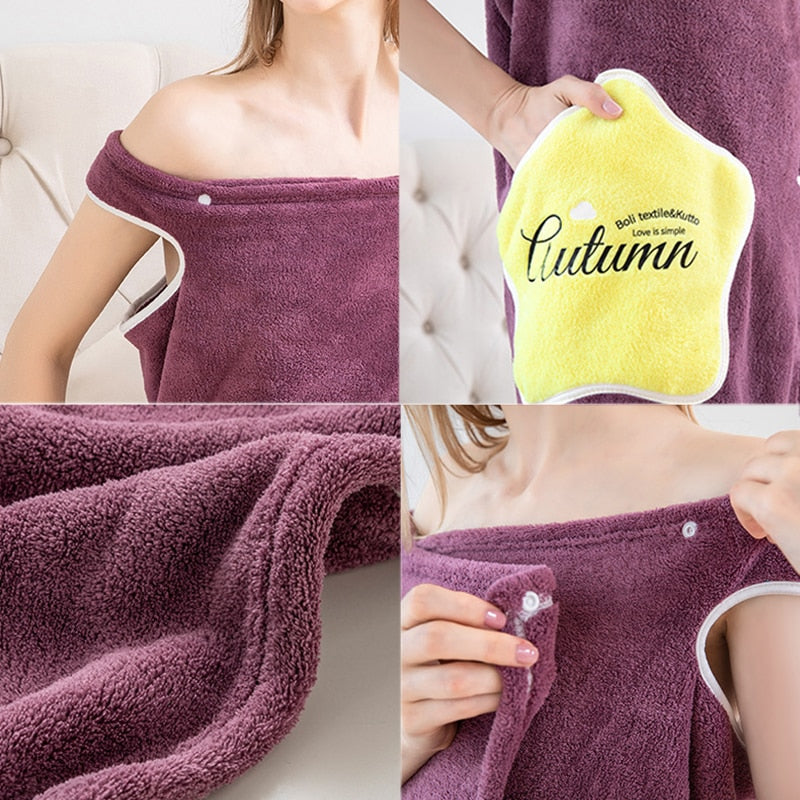 Wearable Bath Towel Soft and Absorbent Chic Women Bathrobe