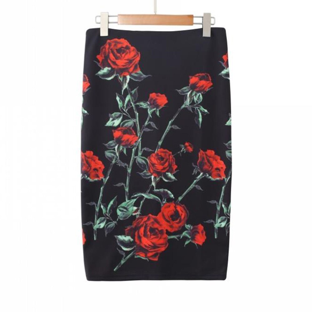 Vintage Ladies Pencil Skirts Midi Sexy OL Style Printed High Waisted Summer Party Skirt