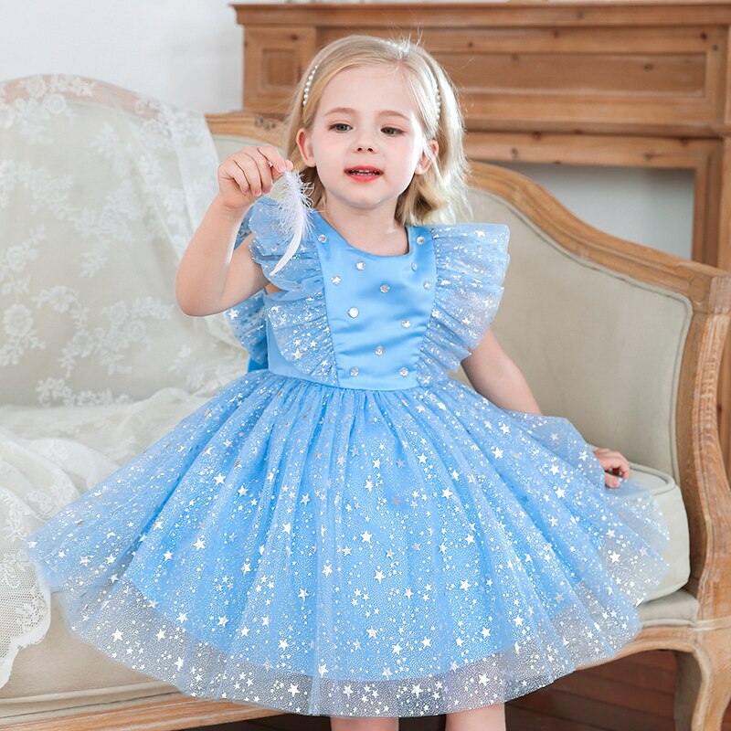 Dreses For Baby Girls Princess Sequin Tutu Elegant Party Prom Gown Toddler Kids Wedding Birthday Tulle Mesh Children Clothes