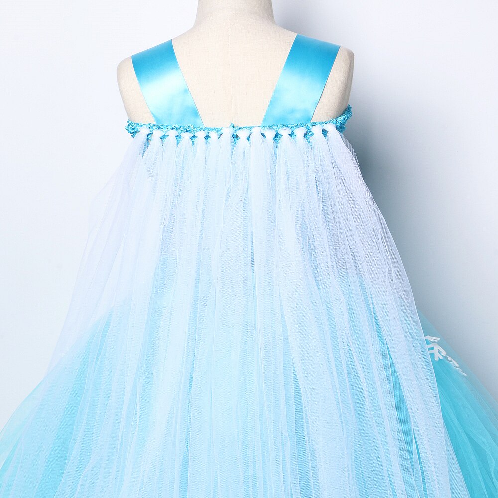Queen Elsa Dresses for Girls Long Tutu Dress with Cloak Kids Cosplay Halloween Costumes New Year Snowflake Crown Princess Outfit