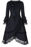 Emo Alt Gothic Punk Midi Dress Lace Up High Low Women Autumn Long Sleeve Plus Size 5XL Black Vintage Victorian Party Dresses