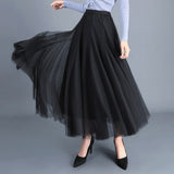 Women Korean Mesh A-Line High Waist Solid Casual Bohemia Skirts Outwear