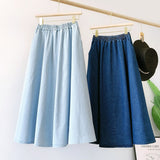 New Arrival Women Summer Denim Long Cotton Denim Material High Waist A-Line Skirt