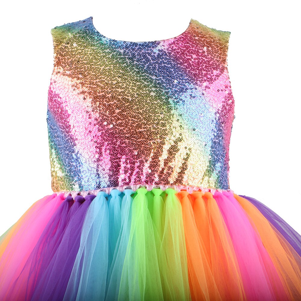 Rainbow Sequins Princess Dress for Girls Backless Tutu Dress Oufit for Dance Party Costumes Toddler Kids Girl Sparking Ball Gown