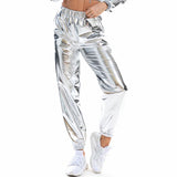 Shiny Holographic Pants Loose High Waist Metallic Trousers Dance Performance Hip Hop Pants Streetwear Joggers