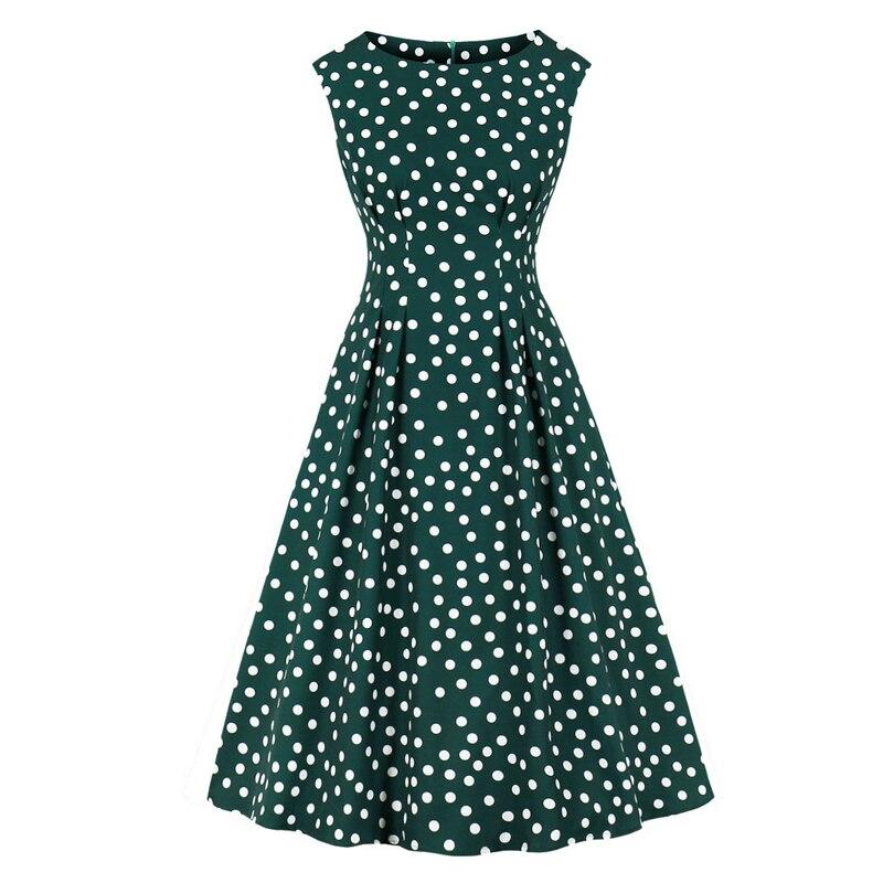 2021 Vintage Polka Dot High Waist Slim Runway Midi Dresses Women Sleeveless O-Neck Pockets Summer Casual Elegant Dress