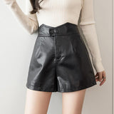 PU Leather High Waist Casual Shorts Women Fashion Korean Style Streetwear All-match Ladies Short Pants