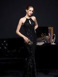 Halter Neck Evening Dress Sleeveless Mermaid Women Sequins Full Party Gowns Slim Prom Dress