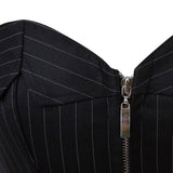 Women Sexy Striped Zipper Office Professional Overbust Corset Lace Up Boned Corsets Bustiers Lingerie Top Black Plus Size