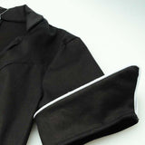 Black Elegant Button Front Women Vintage A Line High Waist Belted Knee Length Swing Dress