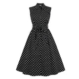Turn Down Collar Single-Breasted Polka Dot Summer Cotton Shirt Dress Women 50s Rockabilly Vintage Sleeveless Midi Dresses