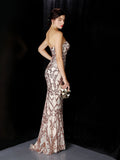 Asymmetrical Bright Long Etiquette Celebration Evening Dress Strapless Mermaid Sexy Sequins Gown