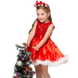 Red Christmas Party Girls Dress Santa Claus Costume Kids Dresses For Girls Xmas Gifts Children Sequined Clothes 2 3 4 5 6 Years