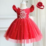 Christmas Girls Dresses Kids Princess Party Tutu Lace Flower Bowknot Prom Gown Children Elegant Wedding Birthday Party Clothes