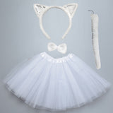 Kids Halloween Party Cosplay Black White Pink Cat Ear Headband Hairband Paw Performance Stage Dance Wear Costume Set Clothes