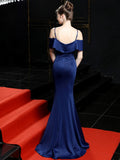 Navy Blue Formal Evening Dresses Mermaid Elegant Evening Dress Long Leaf edge Sling Prom Gowns Backless Robe De Soriee