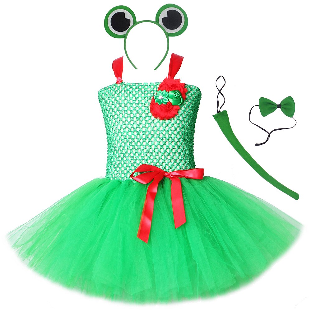 Green Frog Baby Girls Dresses for Kids Halloween Costumes Girl Princess Birthday Tutu Dress with Headband Children Animal Outfit