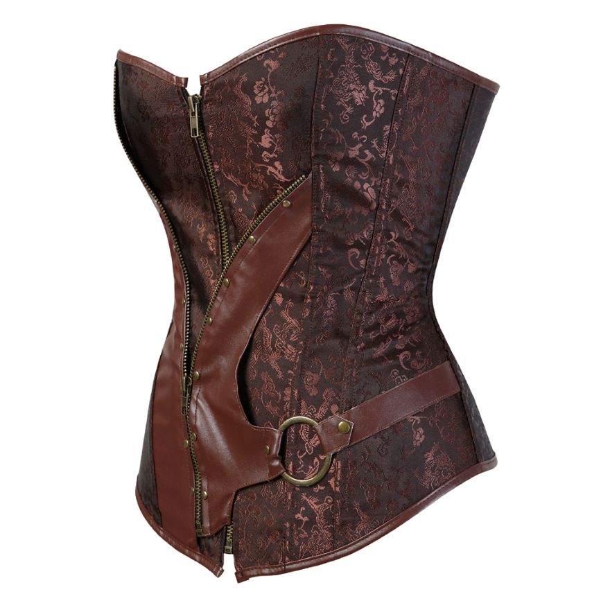 Steampunk Jacket Leather Zipper Corset Women Sexy Burlesque Gothic Overbust Corsets Bustiers Lingerie Top Vintage Pirate Costume