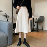 Women High Waist Slim A-Line Elegant Casual Midi Warm Corduroy Skirt Streetwear