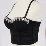 Summer Off Shoulder Sexy Corset Tops Women Beading Diamond Crop Top To Wear Out Night Club Push Up Camis