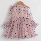 Elegant Girls Princess Dress Spring Summer Kids Mesh Tulle Polka Dots Bowknot Dresses 3 to 8 Year Children Party Costume Clothes
