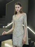 Women White Long Sleeve Dress Party Sexy Sequin Prom Dress