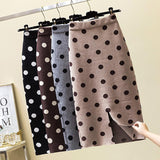 Elastic Pencil Women High Waist Long Knitted Office Thick Polka Dot Midi Skirt