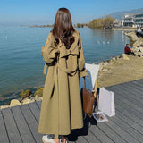 Autumn Women Trench Classic Casual Loose Belt Coat Chic Double Breasted Long Trench Outwear