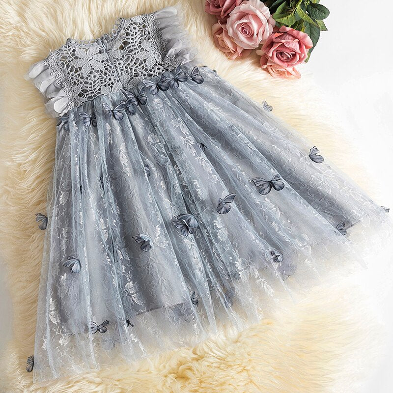 Children's Clothing Birthday Party Gown Flower Girls Costume Butterfly Printed Vestidos Baby Girls Wear 3-8Y Girls Casual Dress