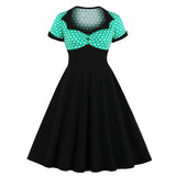 Vintage 50s 60s Retro Summer Short Sleeve Polka Dot Patchwork Robe Pin Up Swing Casual Dresses