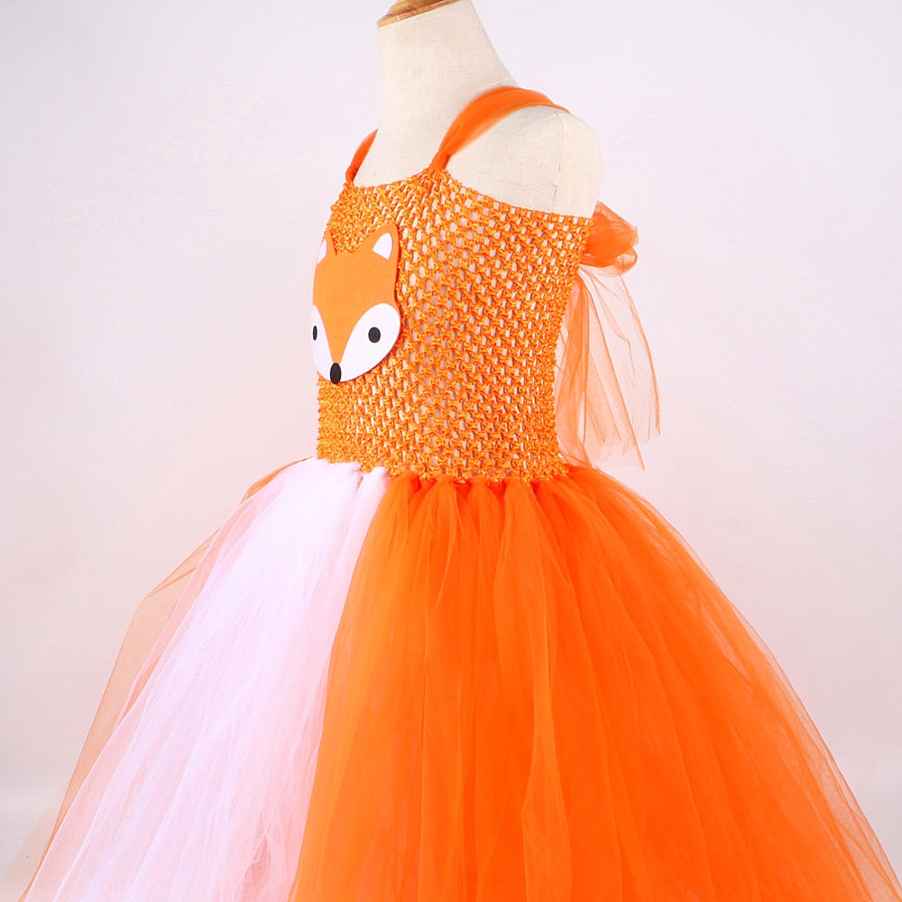 Orange Fox Tutu Dress Long for Baby Girls Animal Halloween Costumes for Toddler Kids Birthday Party Dresses Full Ankle Length