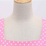 Square Neck Vintage Polka Dot A Line Swing Thin Fabric Summer Short Sleeve Casual Belted Dress
