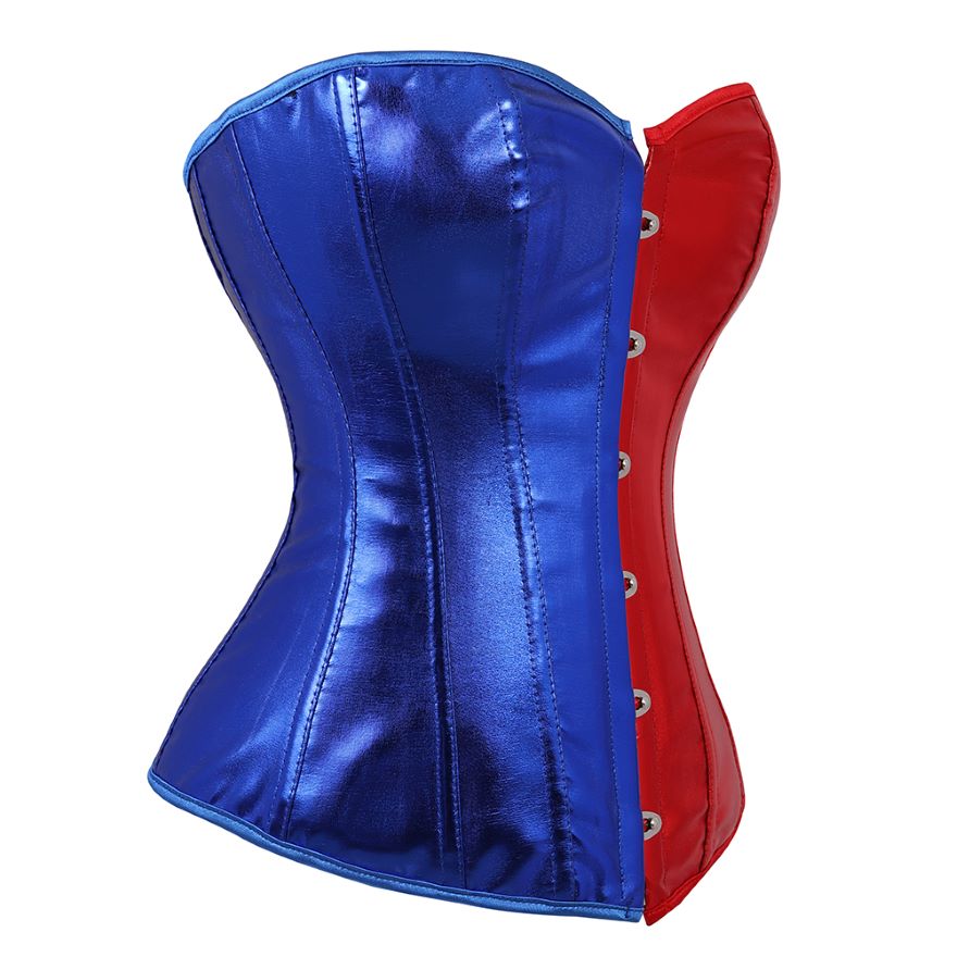Women Sexy Steampunk Faux Leather Overbust Corset Waist Cincher Lace Up Slim Corset Bustier Lingerie Top Plus Size Red Blue