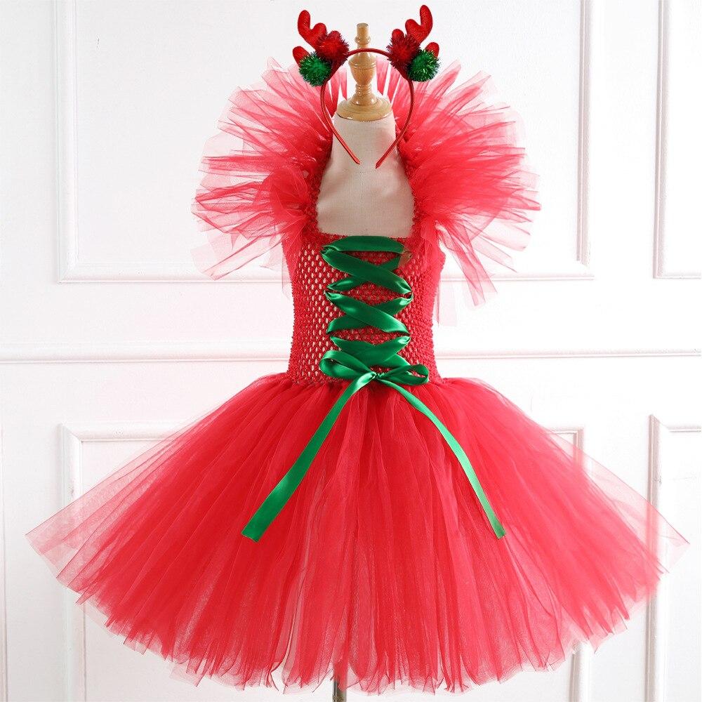 Girls Reindeer Dress Pricess Costume Handmade Tutu Mesh Dress Up 2021 Christmas Costume for Kids