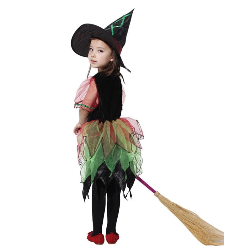 Halloween Costumes for Girl Rainbow Witch Costume Cosplay Party Carnival Fantasia Dress Role-Playing Games