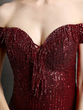 Sexy Backless Off Shoulder Evening Dress Slim Slash Neck Sequins Formal Party Gown Side Split Women Vestidoes New